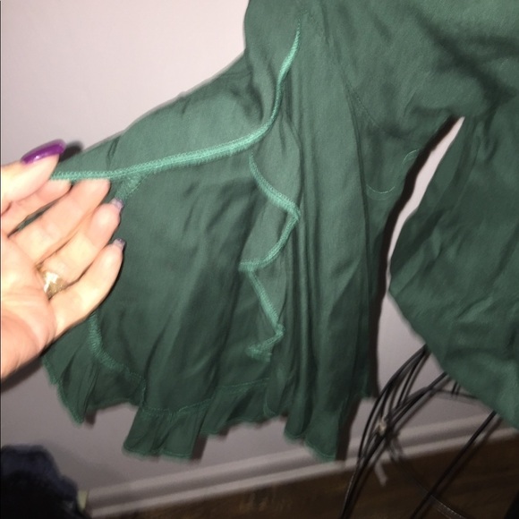 Living Doll size‎ small deep green flowy sleeve smocked waist soft casual dressy - Picture 2 of 8